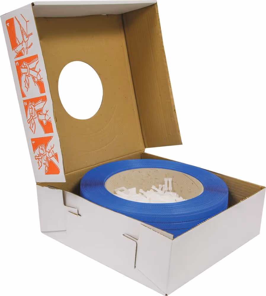 KIT DE CERCLAGE 12X0.45X750M + 250 BOUCLES 13MM POLYPRO BLEU