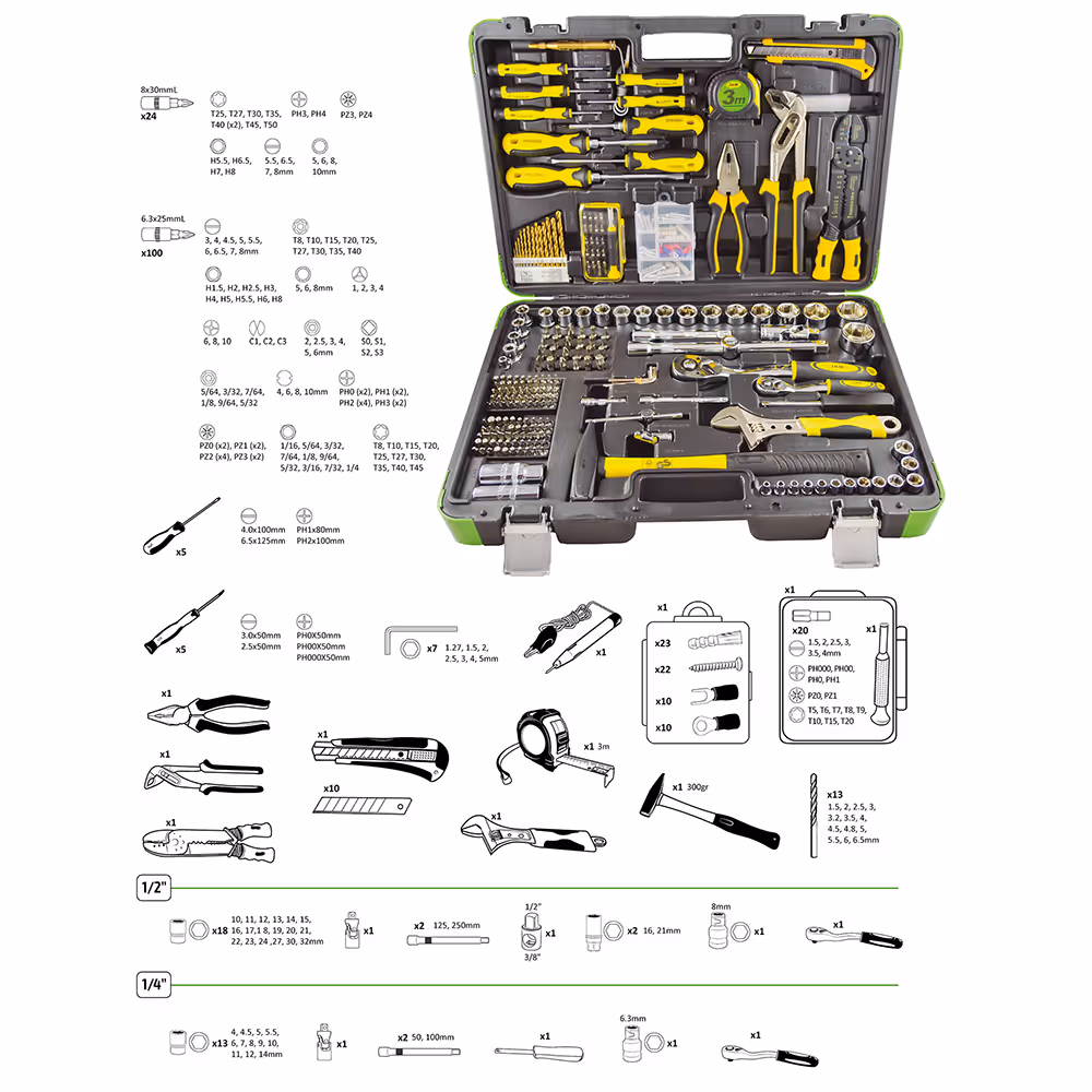 Kit de douilles hexagonals, 303 articles