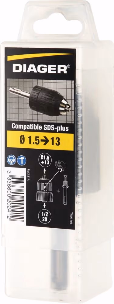KIT MANDRIN SANS CLE AVEC ADAPTATEUR 1/2 MALE - COMPATIBLE SDS+