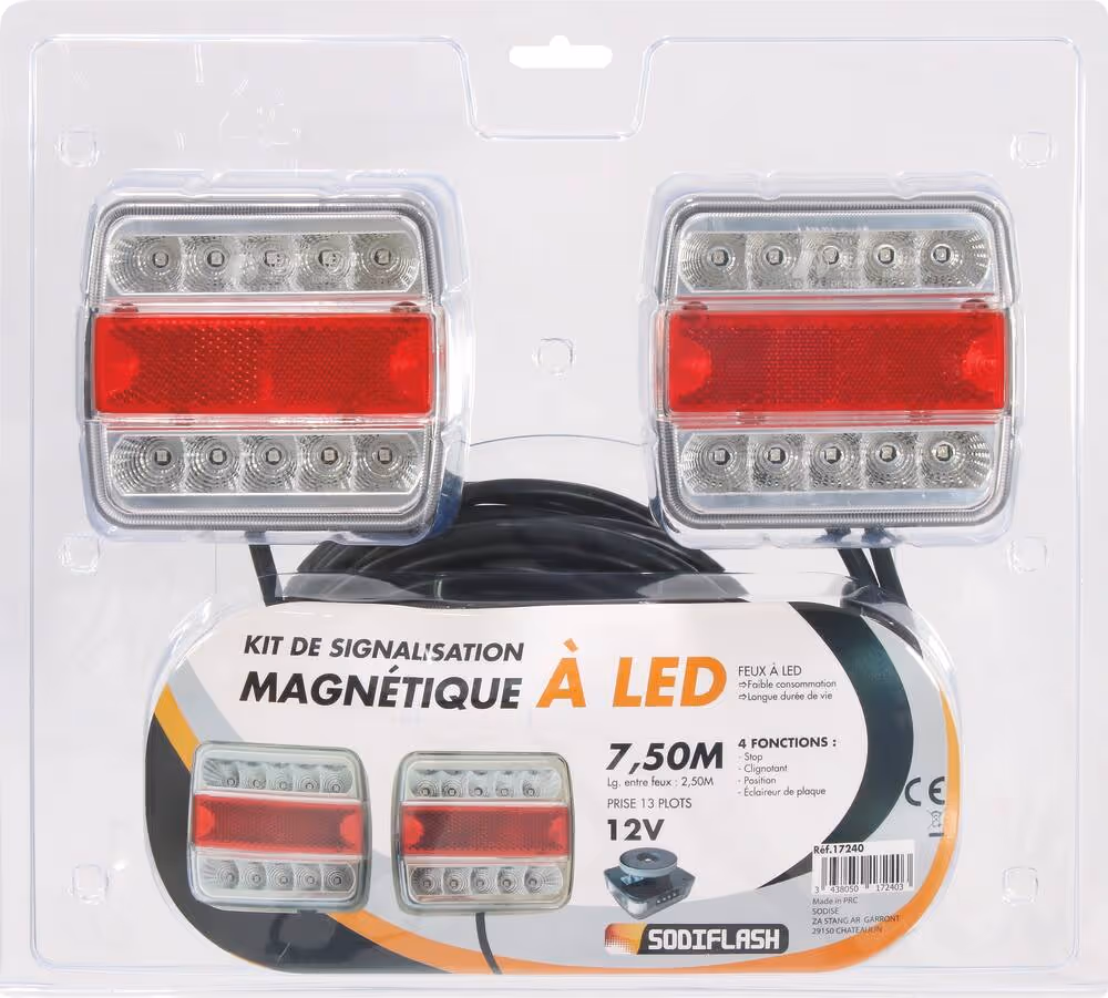 KIT SIGNALISATION 7M50 MAGNETIQUE A LED ENTRE FEUX 2.5M ROUGE/BLANC 13 PLOTS