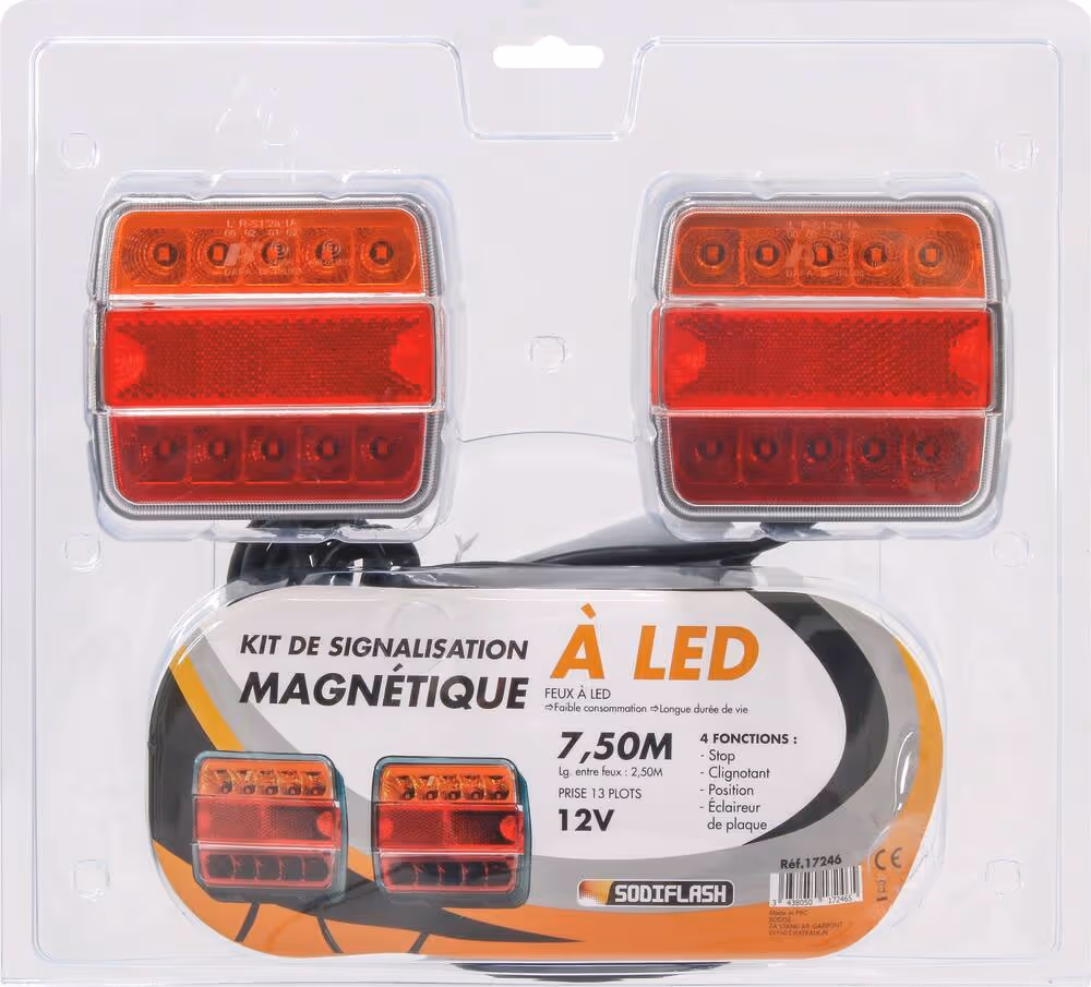 KIT SIGNALISATION 7M50 MAGNETIQUE LED ENTRE FEUX 2.5M ROUGE/ORANGE - 13 PLOTS