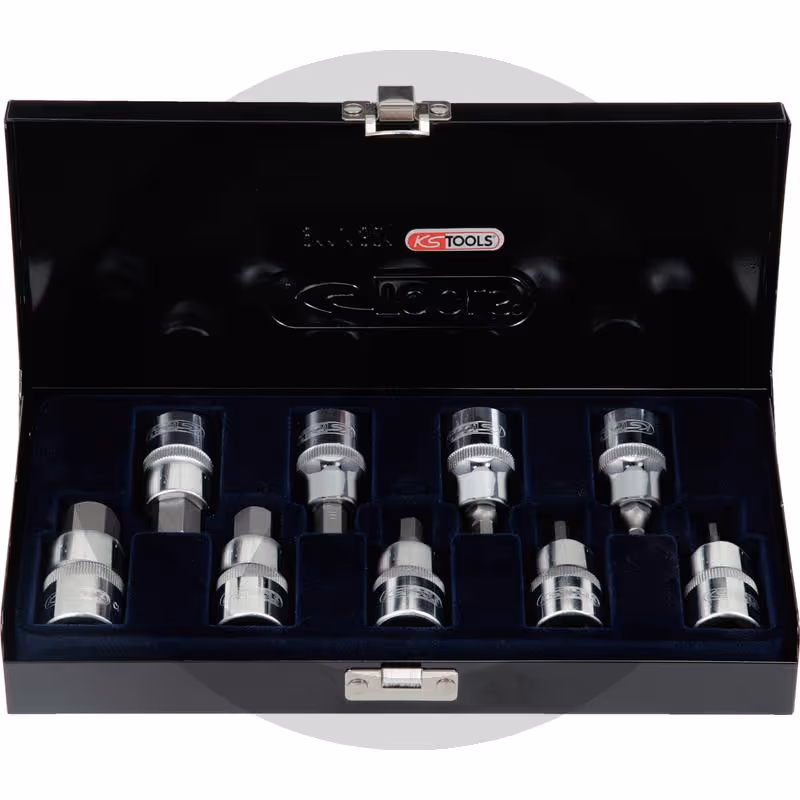 KS Tools 1/2" Jeu de douilles tournevis 6 pans intérieur CHROMEplus, courtes, 7 pcs. 5-14 mm