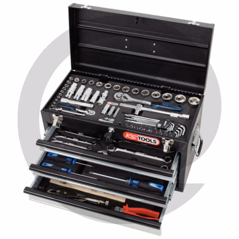 KS Tools Assortiment d'outils 1/2" + 1/4" - 99 pièces. - Livré dans un coffret métallique, - noir