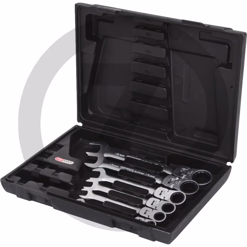 KS Tools Jeu de clés mixtes à cliquet avec articulation verrouillable, avec adaptateurs, 8-19 mm GEARplus®, 18 pièces