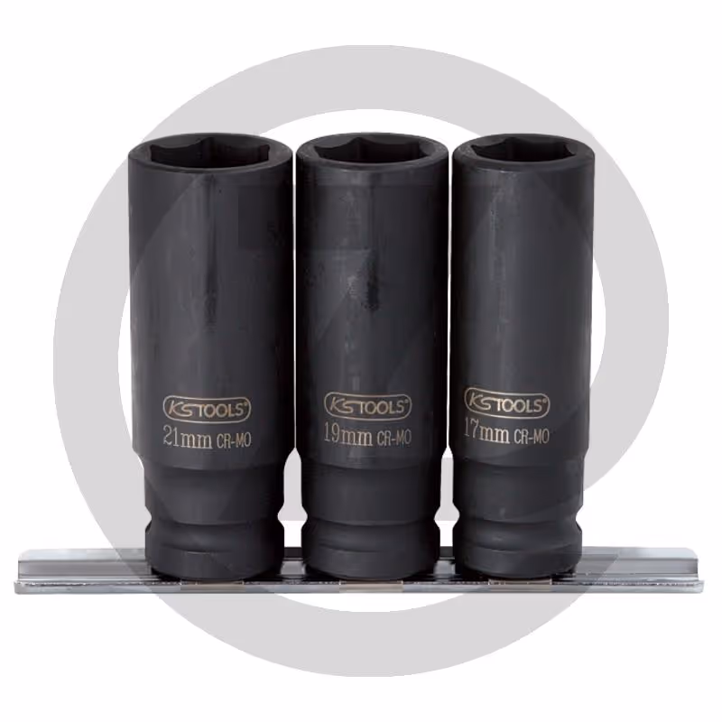 KS Tools Jeu de douilles à chocs 6 pans 1/2" longues, 12-22mm - 12 pièces, longues, - avec support mural aimanté
