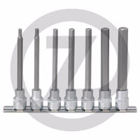 KS Tools Jeu de douilles tournevis 6 pans 3/8" longues, 4-12mm - 7 pièces, - longueur 100 mm, - fixation par clips,