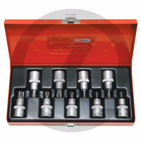 KS Tools Jeu de douilles tournevis TX® 1/2" percées, TB20-TB60 - 9 pièces, livré dans un coffret métallique - TORX® 1/2", - percées, - longueur 55 mm, -