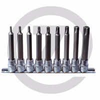 KS Tools Jeu de douilles tournevis TX® 3/8" percées, longues, TB20-TB60 - 9 pièces, - TORX®, 3/8", longueur 100 mm, - fixation par clips