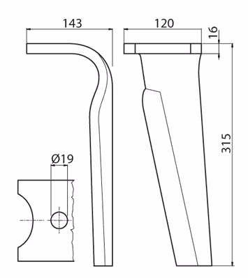 Dent de herse rotative Kuhn Gauche K2500090, 2500090 Adaptable