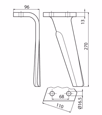 Dent de herse rotative Kuhn Gauche 52549510 , 52549530, 525495 Adaptable