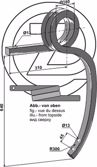 Dent cultivateur Kverneland en spirale Gauche KW251802 Adaptable