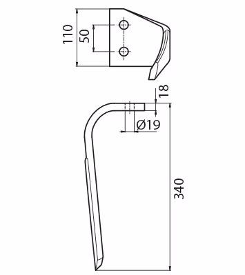 Dent de herse rotative Kverneland Droite 070146 Adaptable