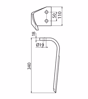 Dent de herse rotative Kverneland Gauche 080146 Adaptable