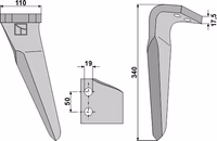 Kverneland | Dent pour herses rotatives, gauche