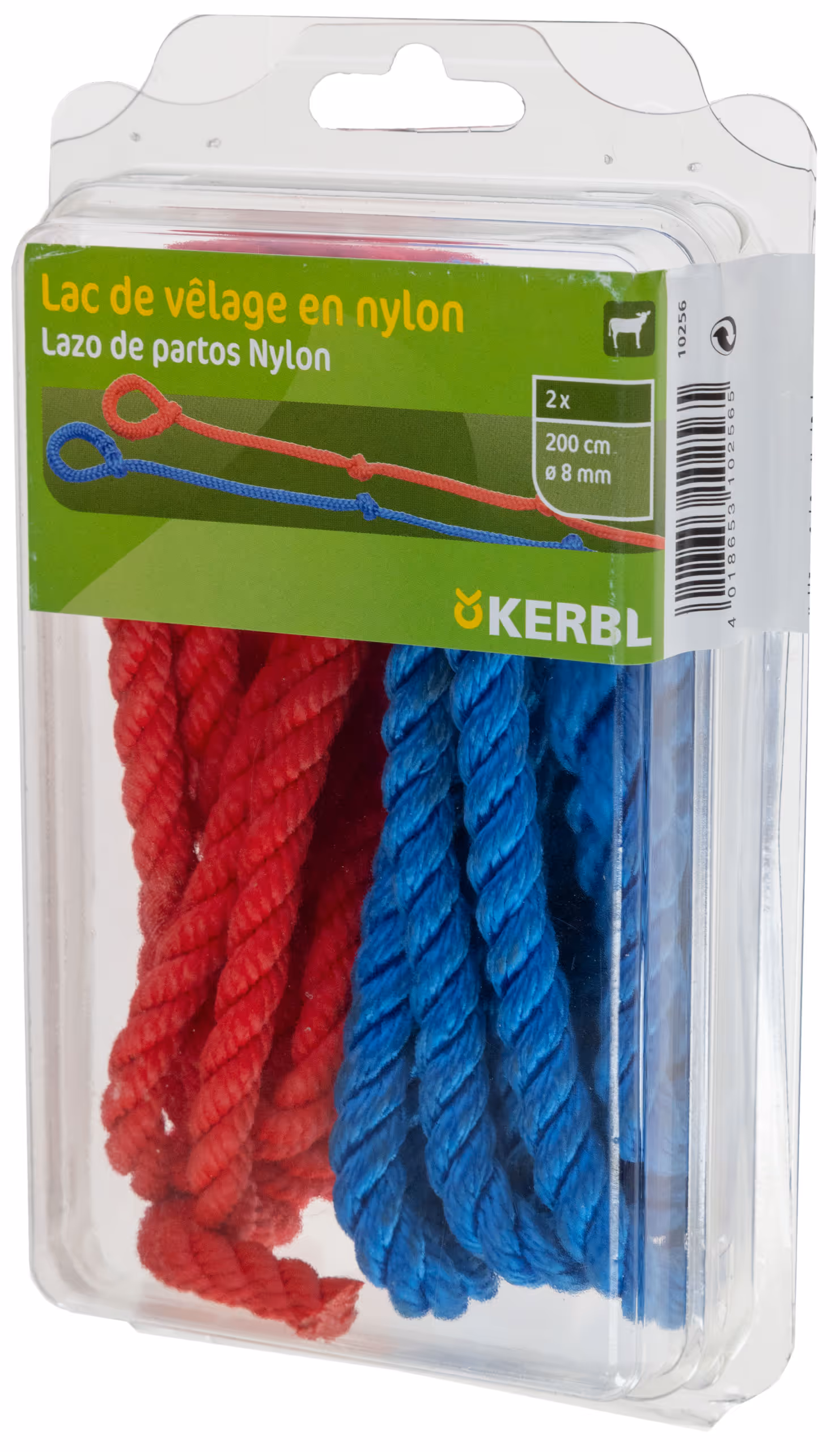 Lac vêlage 2m nylon 8mm rouge et bleu, la paire