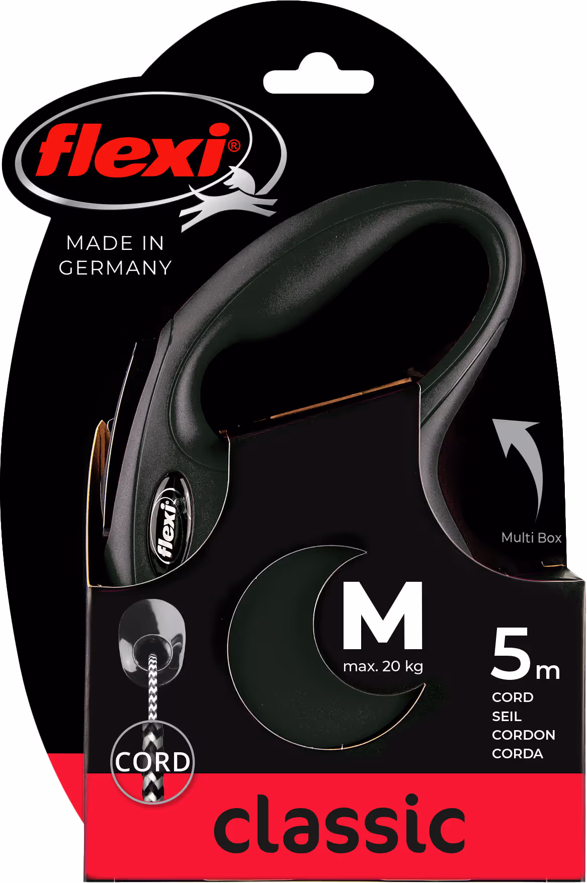 Laisse-corde Flexi NewClassic noir, taille M, 5m, max.20kg