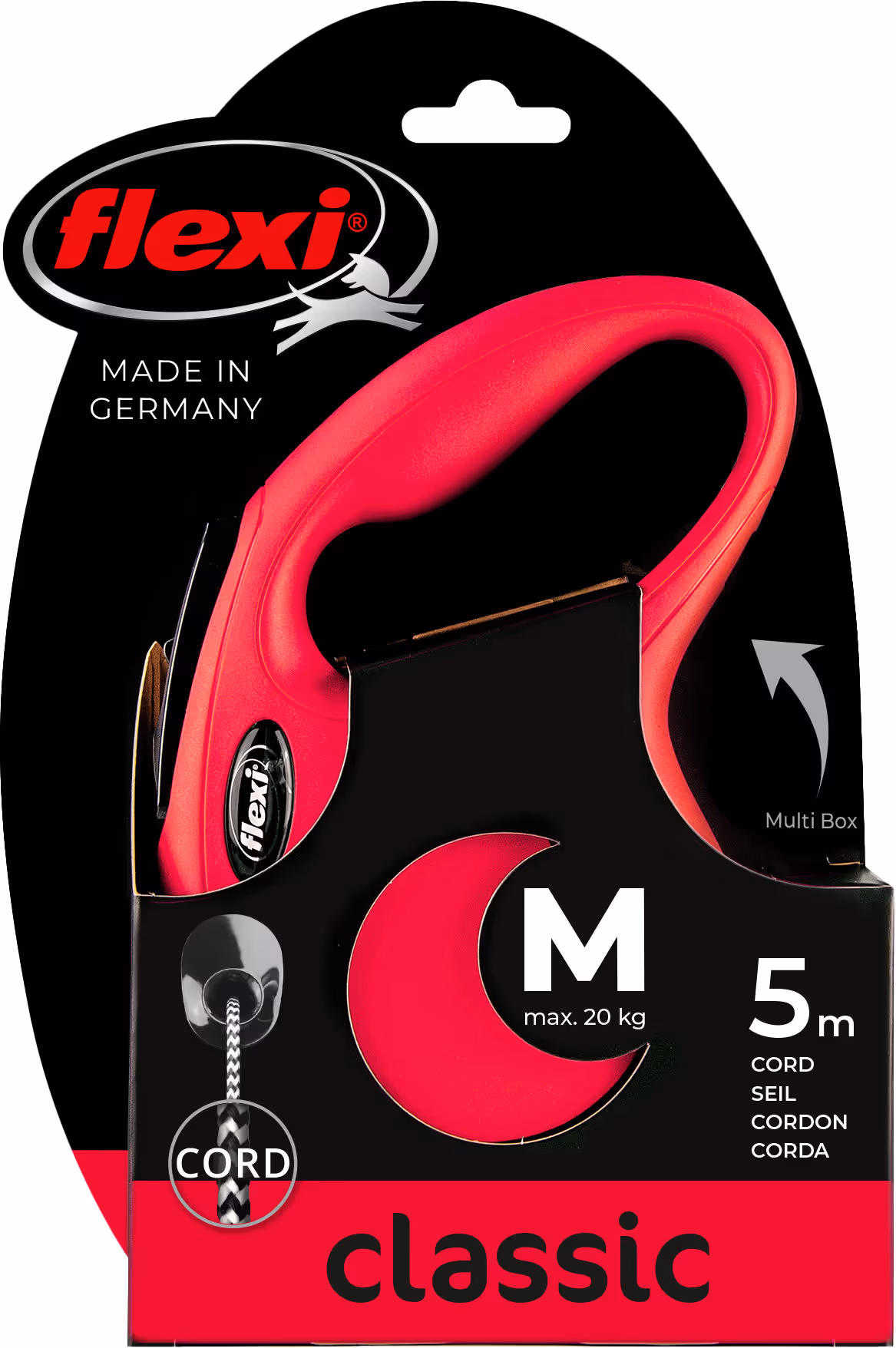 Laisse-corde Flexi NewClassic rouge, taille M, 5m, max.20kg