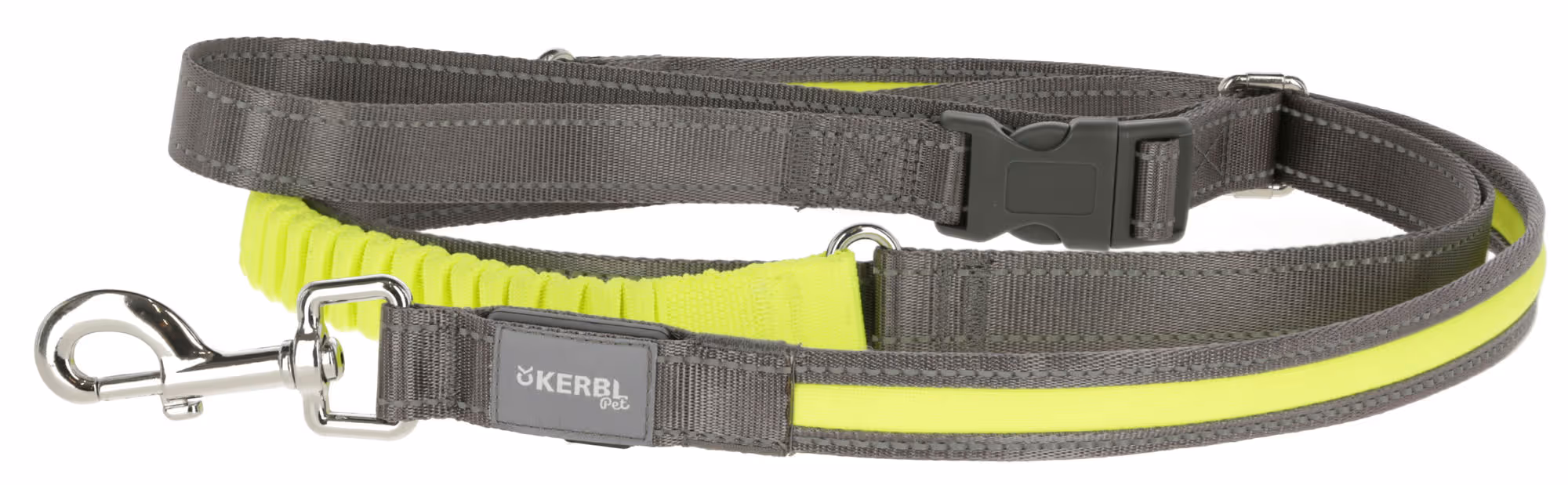 Laisse lumineuse Light&Reflex gris/jaune fluo 180-250cm 25mm