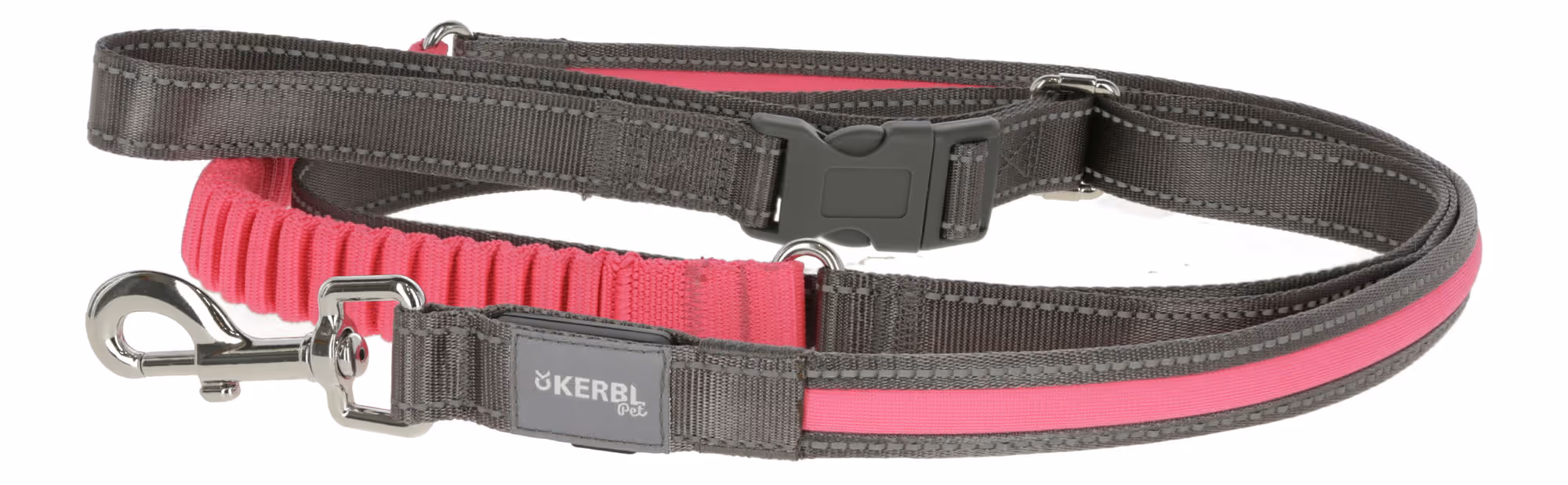 Laisse lumineuse Light&Reflex gris/rose fluo 180-250cm 25mm