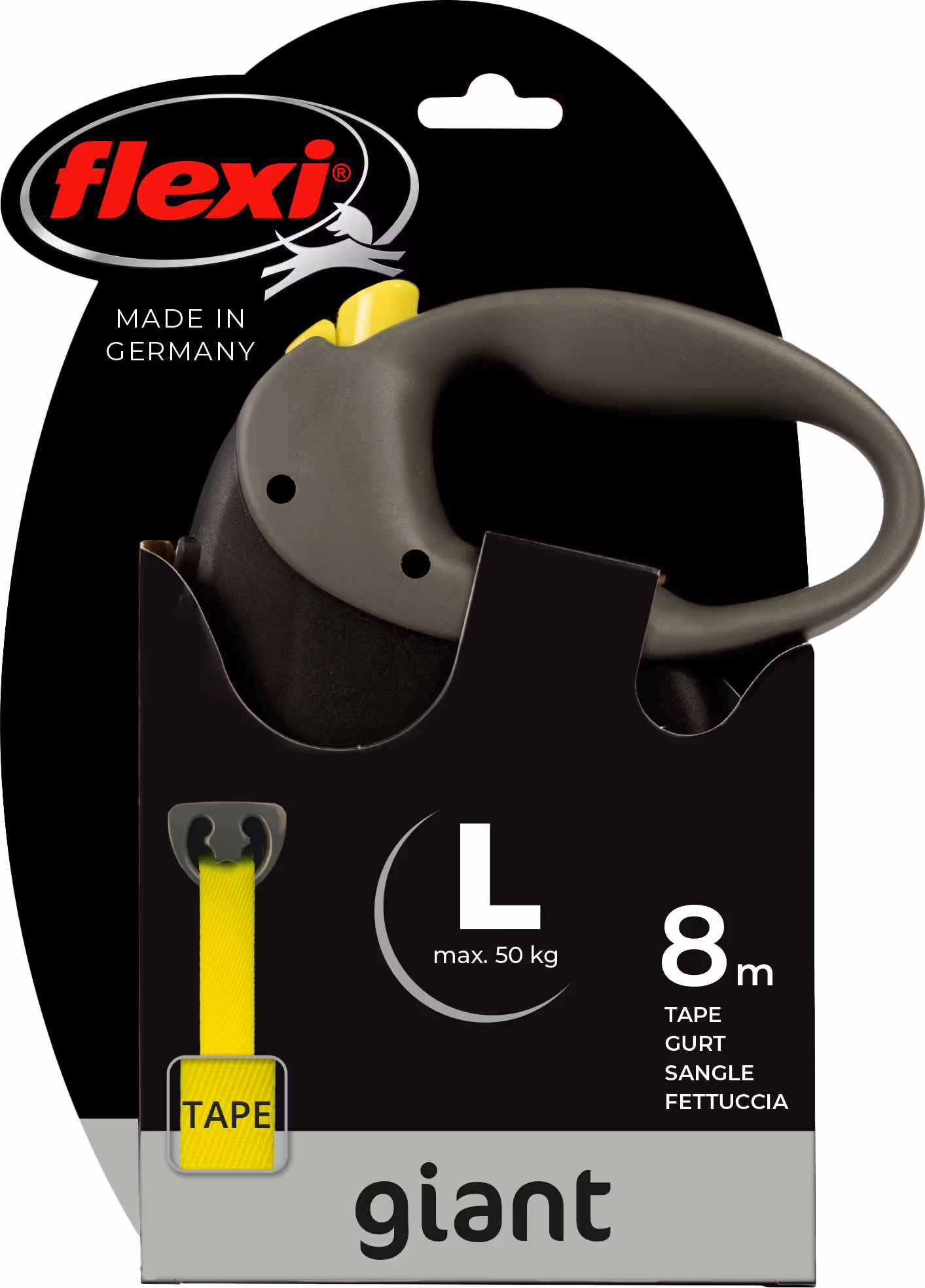 Laisse-sangle Flexi Giant jaune fluo, taille L, 8m, 50kg