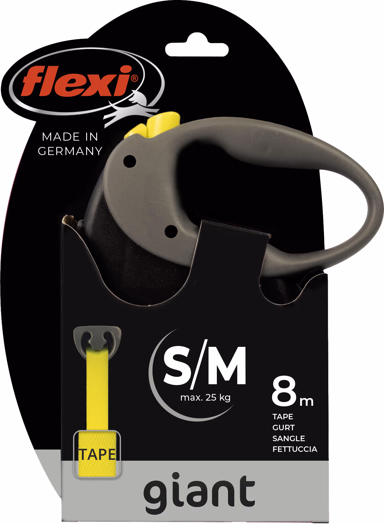 Laisse-sangle Flexi Giant jaune fluo, taille M, 8m, 25kg