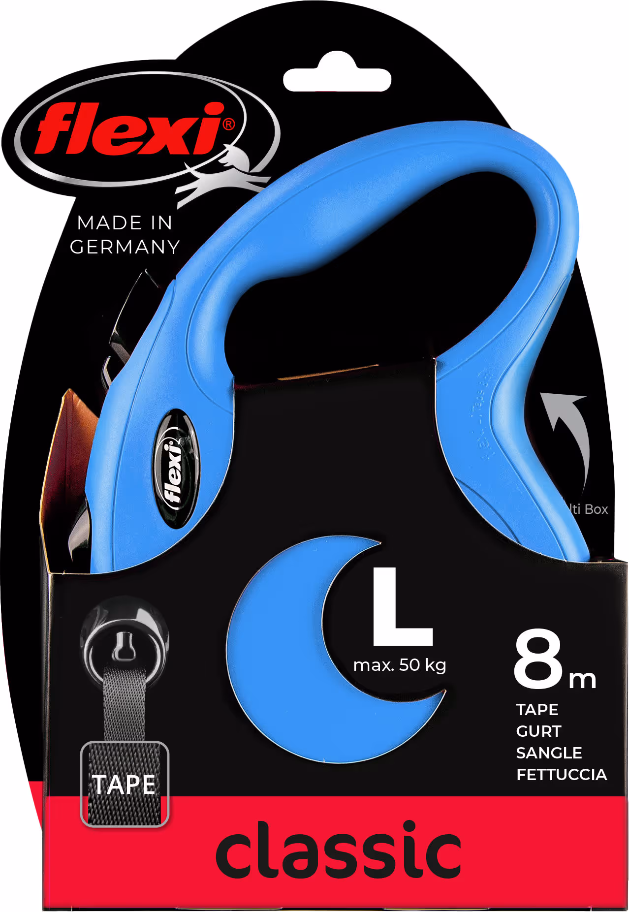Laisse-sangle Flexi NewClassic bleu, taille L, 8m, max.50kg
