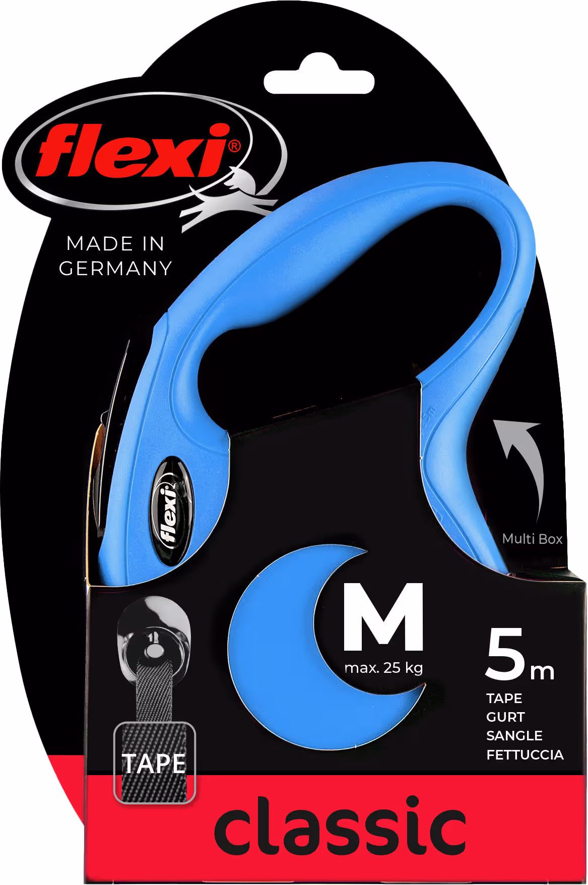 Laisse-sangle Flexi NewClassic bleu, taille M, 5m, max.25kg