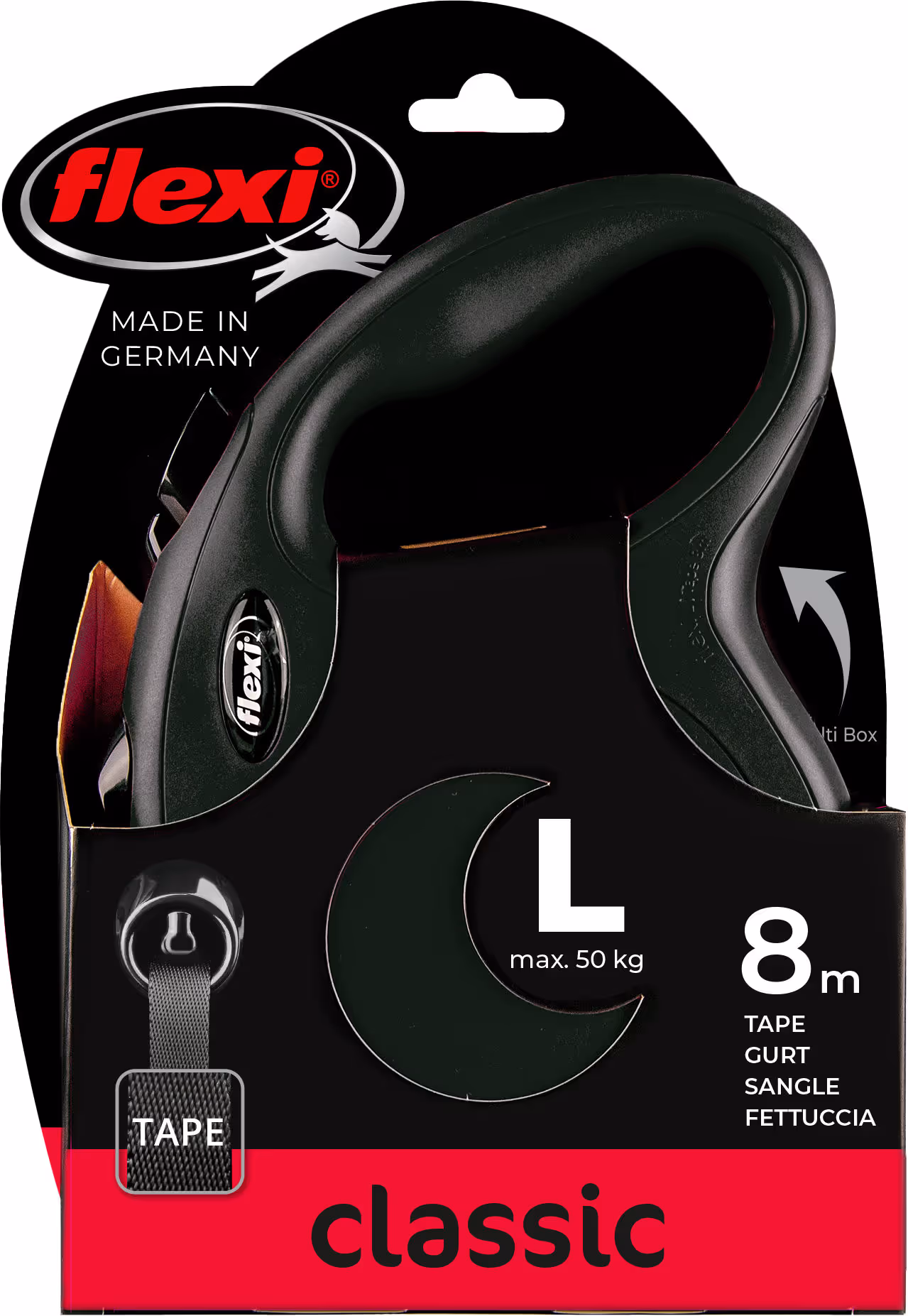 Laisse-sangle Flexi NewClassic noir, taille L, 8m, max.50kg