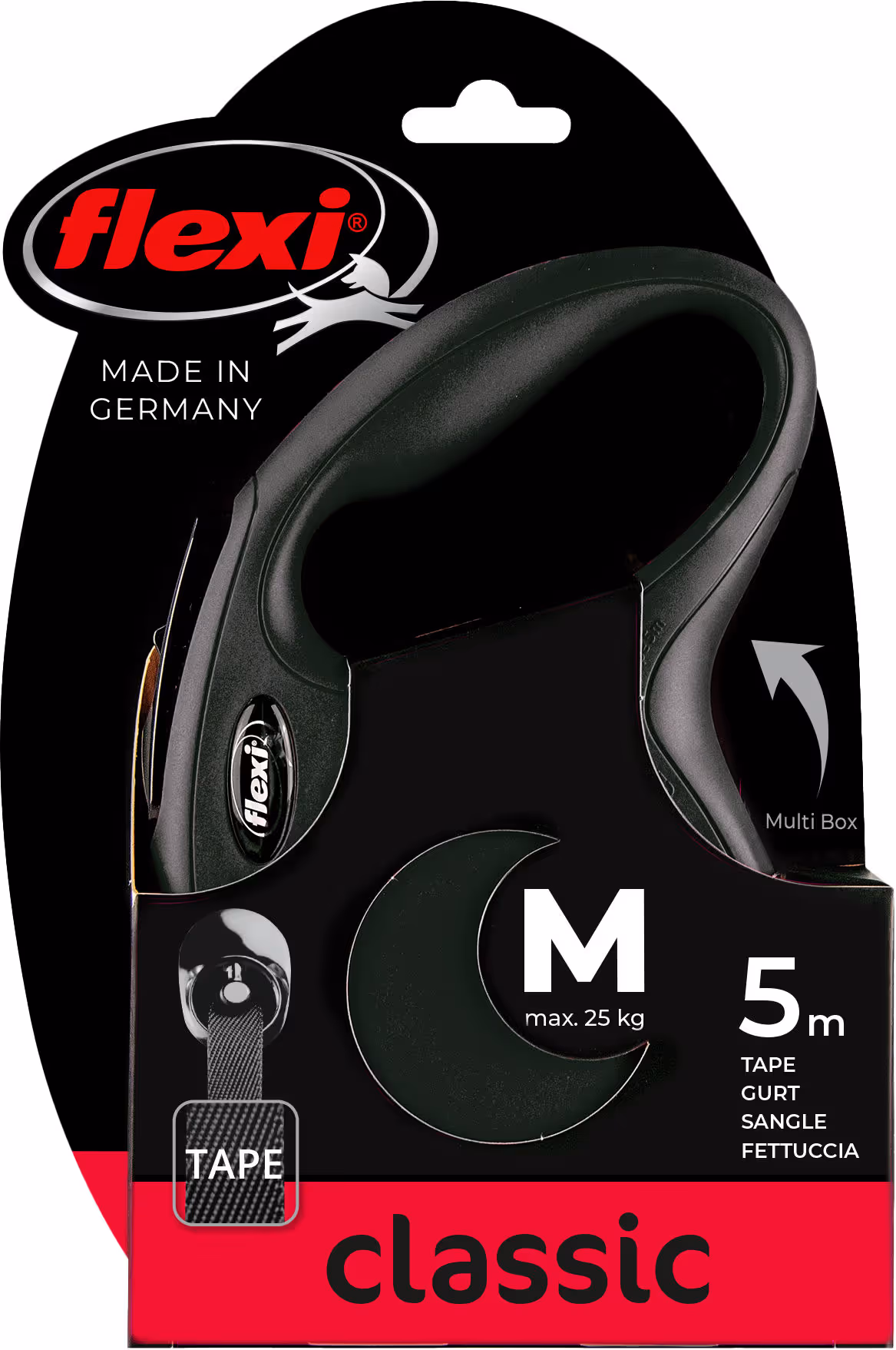 Laisse-sangle Flexi NewClassic noir, taille M, 5m, max.25kg