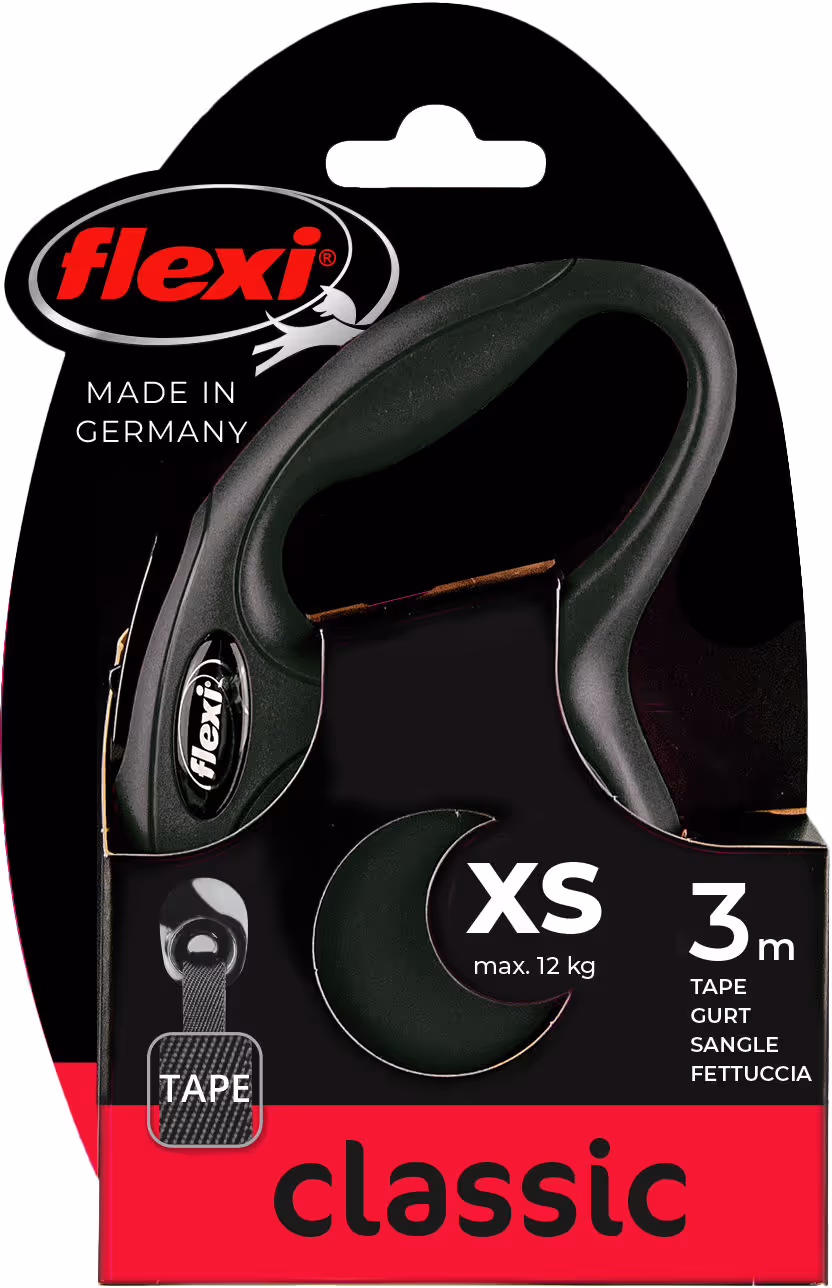 Laisse-sangle Flexi NewClassic noir, taille XS, 3m, max.12kg