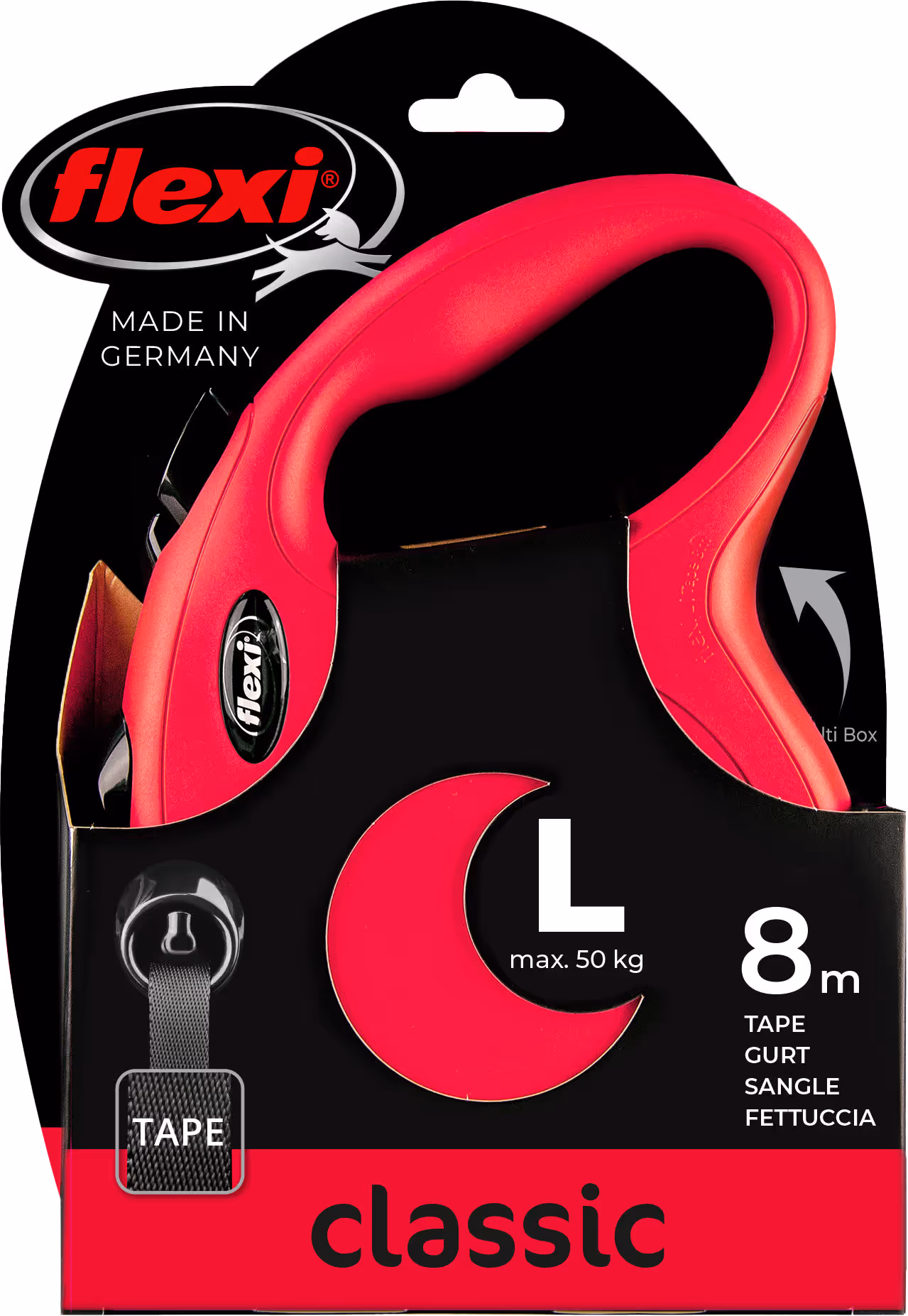 Laisse-sangle Flexi NewClassic rouge, taille L, 8m, max.50kg