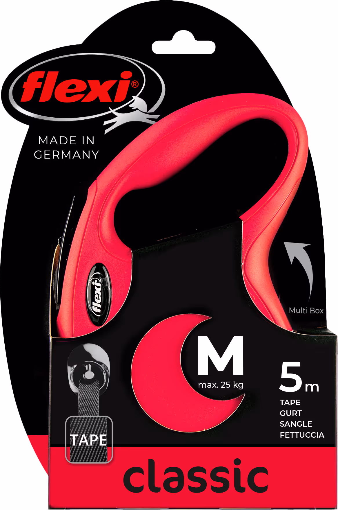 Laisse-sangle Flexi NewClassic rouge, taille M, 5m, max.25kg
