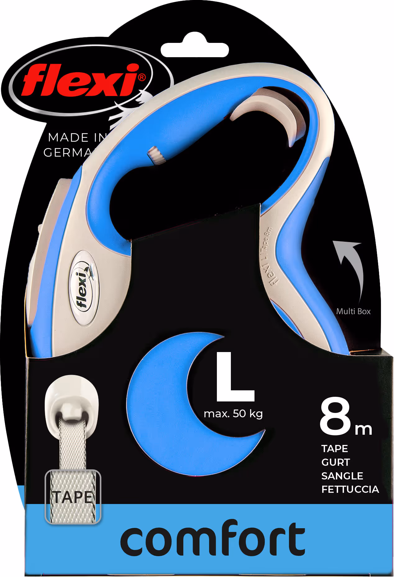 Laisse-sangle Flexi NewConfort bleu, taille L, 8m, max.50kg