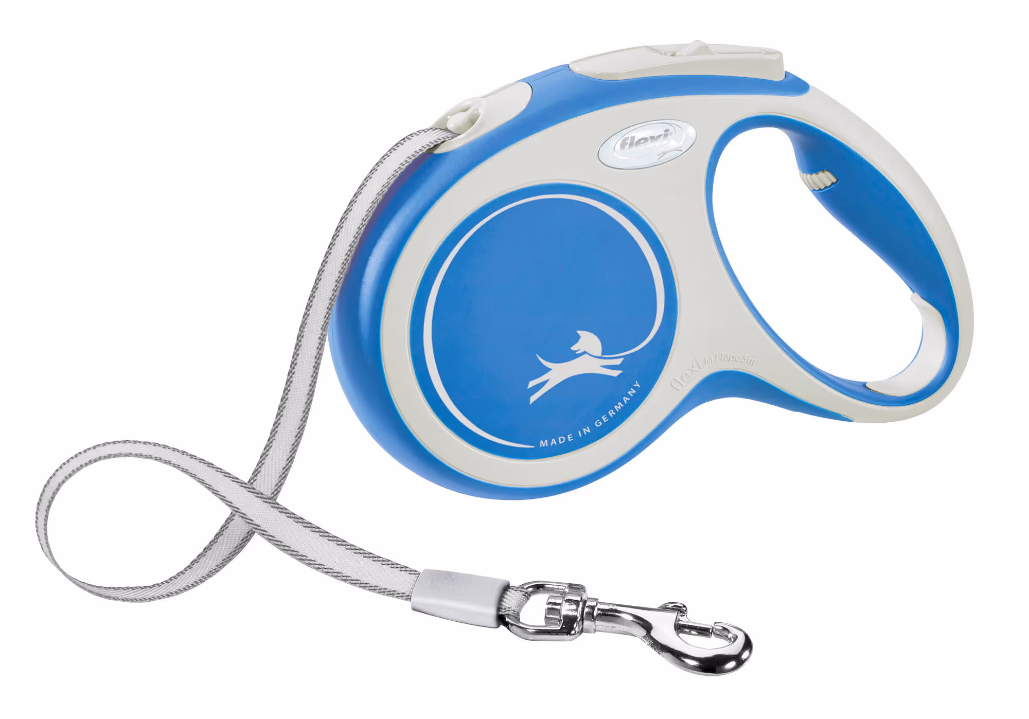 Laisse-sangle Flexi NewConfort bleu, taille M, 5m, max.25kg