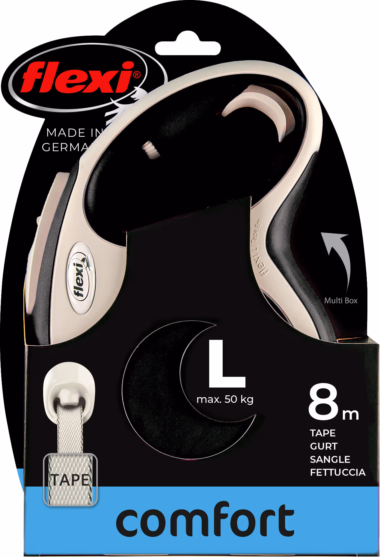 Laisse-sangle Flexi NewConfort noir, taille L, 8m, max.50kg