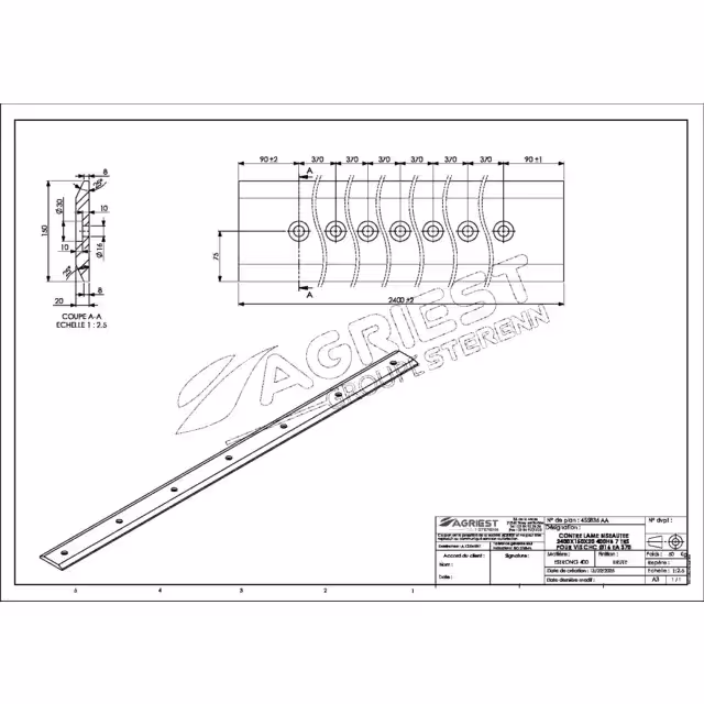 LAME 150X20 LG 2400 400HB 7 TRS INVERSE POUR VIS CHC Ø15 EA 370