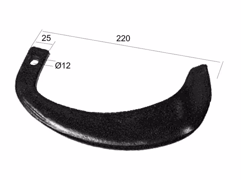 Lame Courbée Type Yanmar Gauche.Largeur: 25mm, Hauteur: 220mm, Ø trou: 12mm. - Adaptable - ref 195107-18520