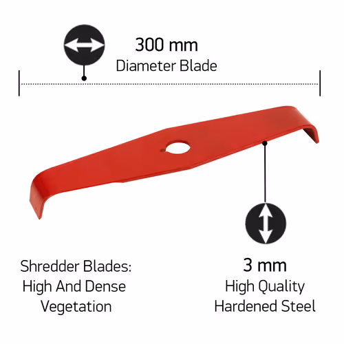 Lame de coupe universelle pour déchiquetage Oregon, Lame de déchiquetage à 2 dents pour végétation épaisse, haute et dense, acier durci de 3 mm d'épaisseur, convient au Stihl, Husqvarna, Mitox, Echo, Kawasaki et plus (295504-0)