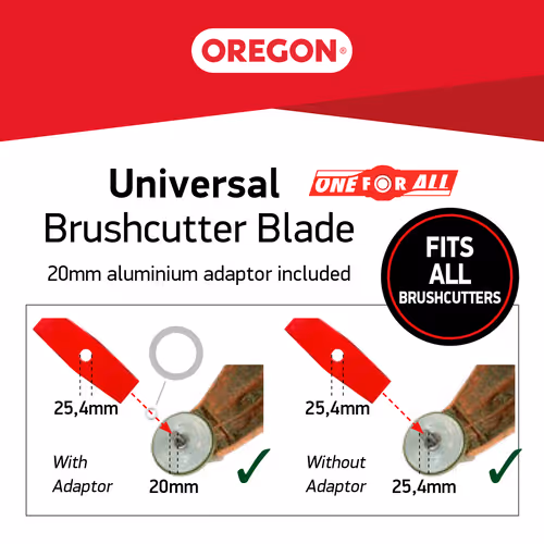 Lame de coupe universelle pour déchiquetage Oregon, Lame de déchiquetage à 2 dents pour végétation épaisse, haute et dense, acier durci de 3 mm d'épaisseur, convient au Stihl, Husqvarna, Mitox, Echo, Kawasaki et plus (295504-0)