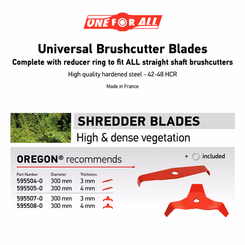 Lame de coupe universelle pour déchiquetage Oregon, Lame de déchiquetage à 2 dents pour végétation épaisse, haute et dense, acier durci de 3 mm d'épaisseur, convient au Stihl, Husqvarna, Mitox, Echo, Kawasaki et plus (295504-0)