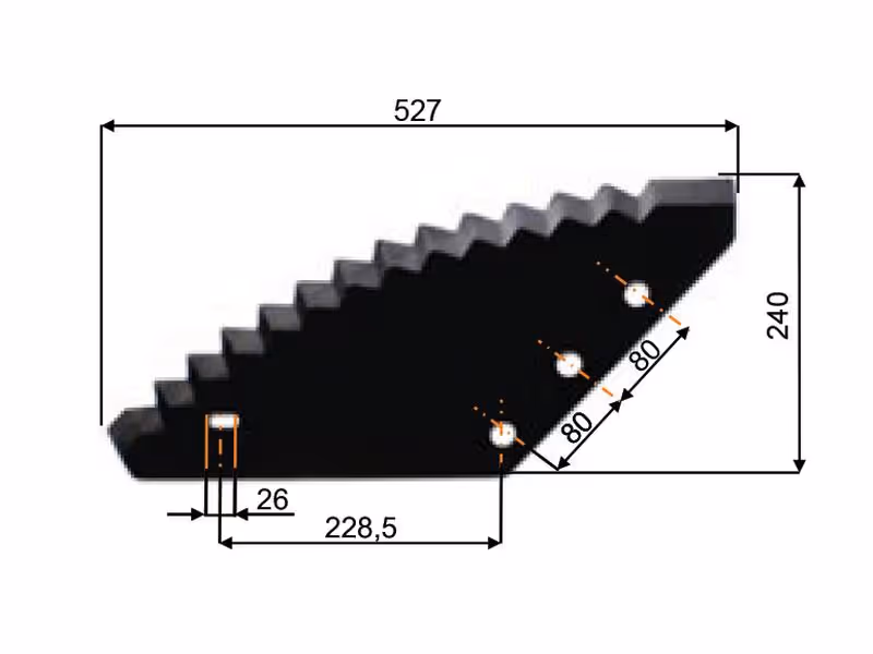Lame de remorque mélangeuse 526mm x 245mm x 6mm Remplacement pour Abbey, Anderson, DTech, Peecon, Unifeed Correspond à: 9805123