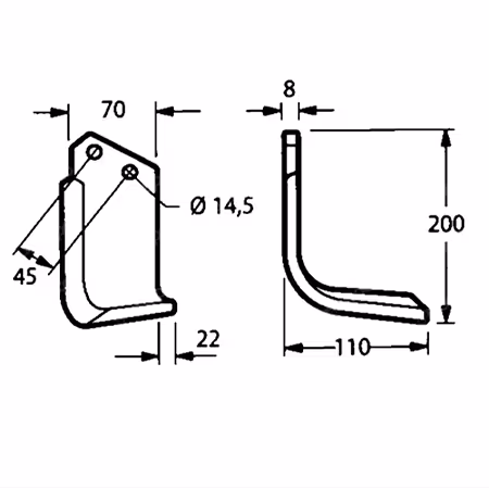 Lame de rotalabour droite Maletti 200x110 mm Ø14.5 mm 100079 adaptable