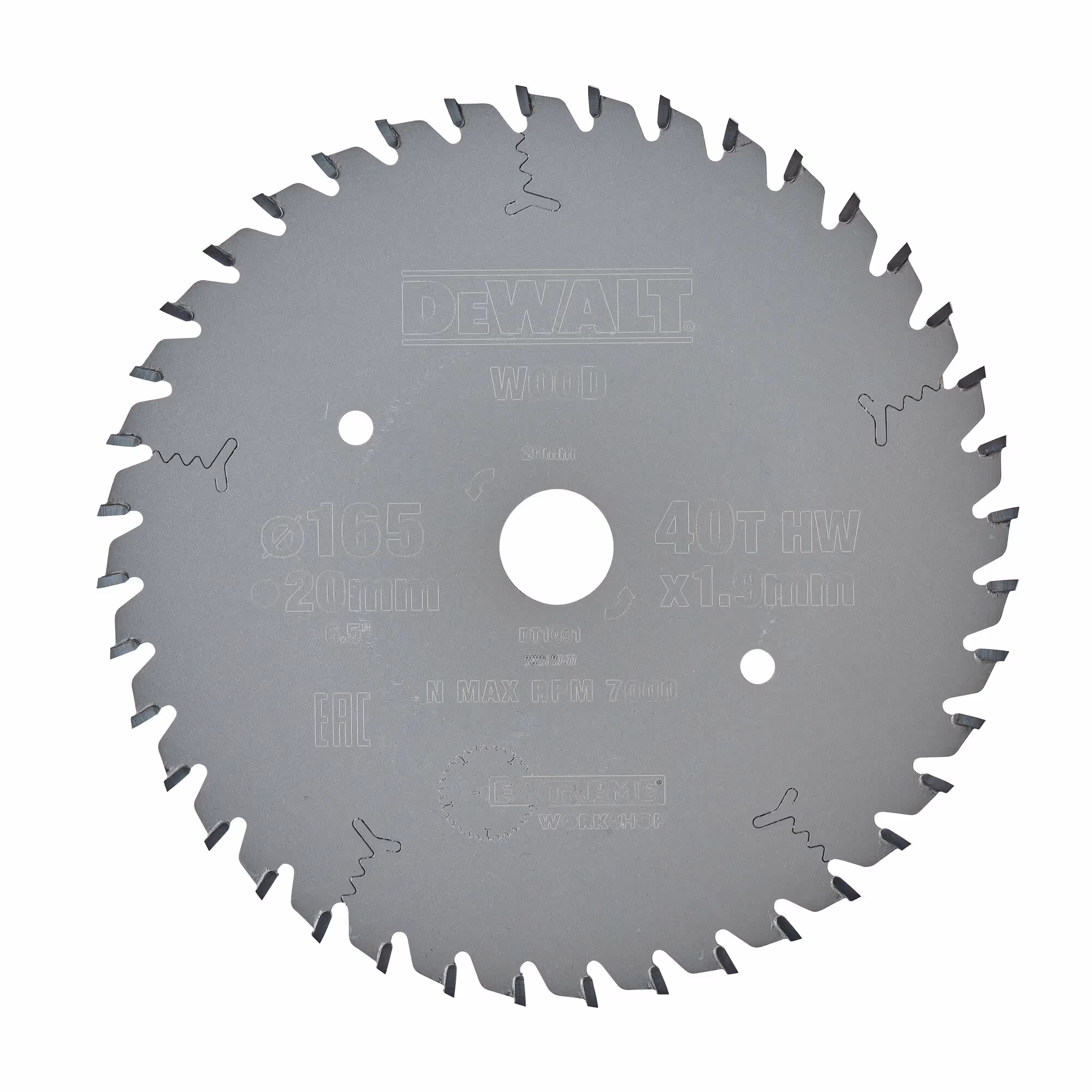 Lame pour scie circulaire plongeante carbure Extreme Workshop, 165 x 20 mm, 40 dents, ATB, angle d'attaque -5. Pour la coupe du bois 
