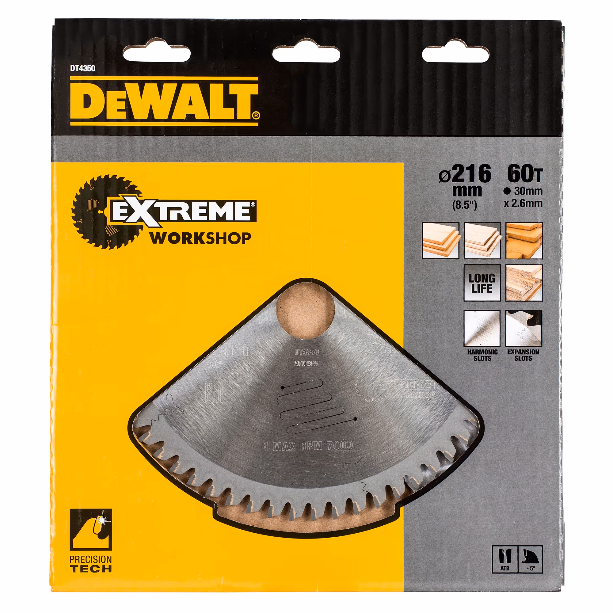 Lame de scie circulaire stationnaire Extreme Workshop 216 x 30 mm, 60 dents, ATB/coupe fine, angle d'attaque -5. Pour la coupe du bois dur et tendre, MDF, contreplaqués, stratifiés et placages