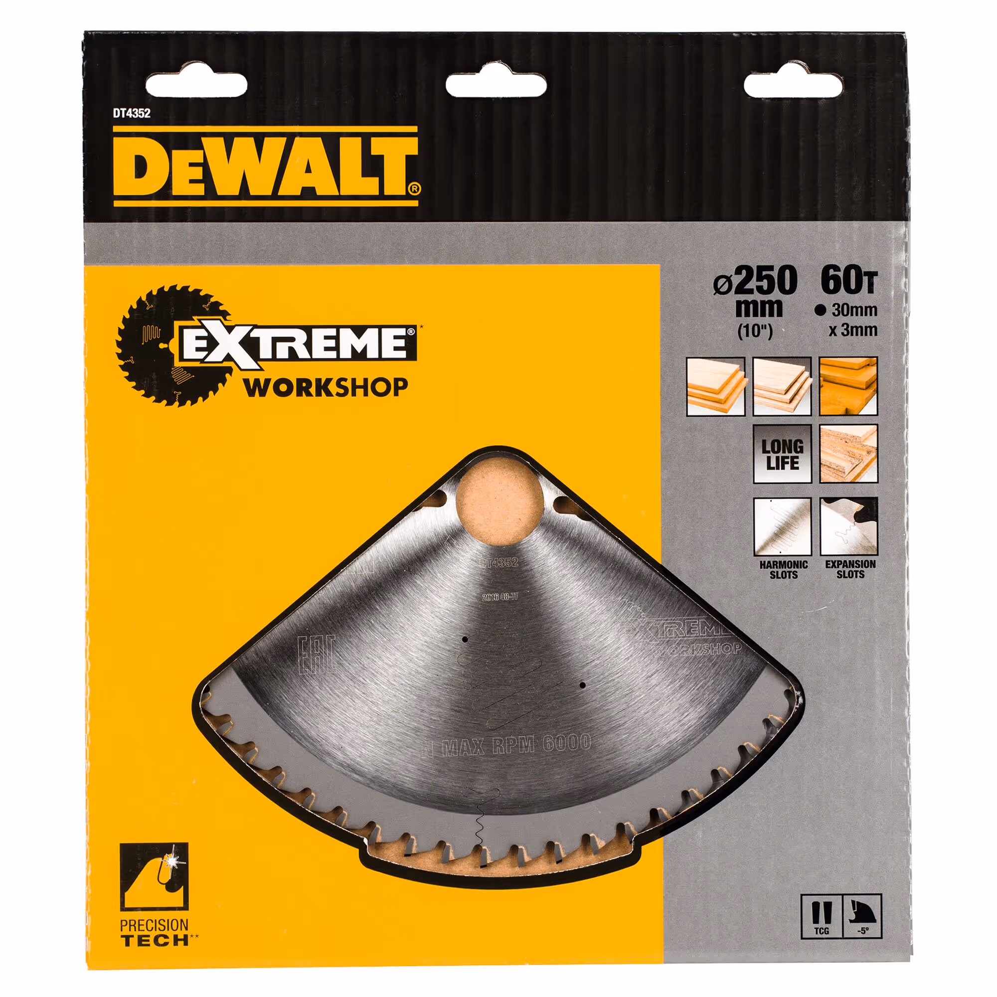 Lame de scie circulaire stationnaire Extreme Workshop 250 x 30 mm, 60 dents, TCG/coupe fine, angle d'attaque -5. Pour la coupe du bois dur et tendre, MDF, contreplaqués, stratifiés et placages