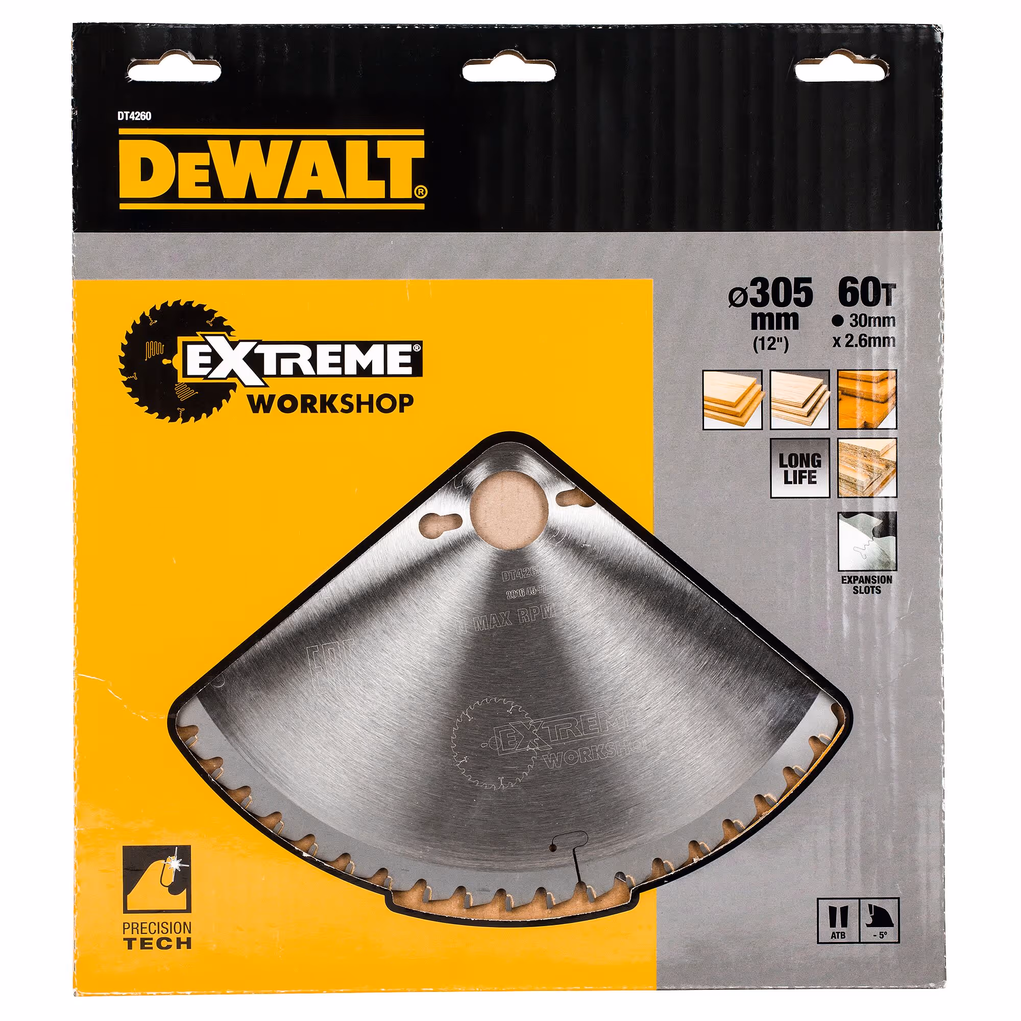 Lame de scie circulaire stationnaire Extreme Workshop 305 x 30 mm, 60 dents, ATB/coupe fine, angle d'attaque -5. Pour la coupe du bois dur et tendre, MDF, contreplaqués, stratifiés et placages