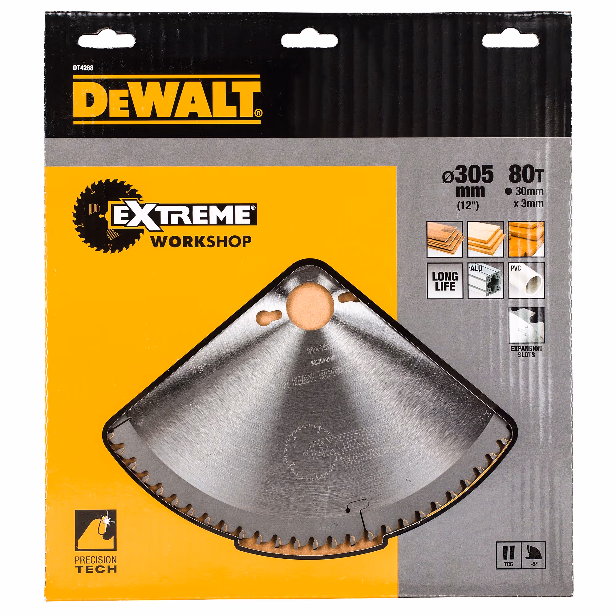 Lame de scie circulaire stationnaire Extreme Workshop 305 x 30 mm, 80 dents, TCG/coupe très fine, angle d'attaque -5. Pour la coupe du bois dur et tendre, MDF, contreplaqués, stratifiés et placages, aluminium et PVC