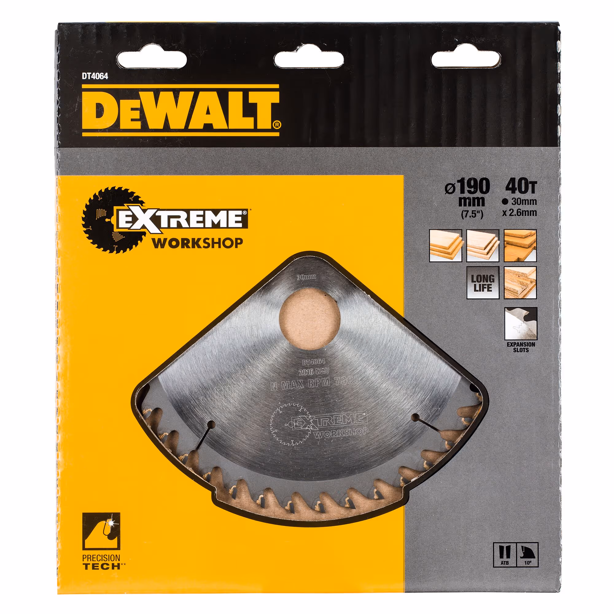 Lame de scie circulaire portative carbure Extreme Workshop, 190 x 30 mm, 40 dents, ATB/coupe fine, angle d'attaque 10. Pour la coupe du bois dur et tendre, MDF, contreplaqués, stratifiés et placages