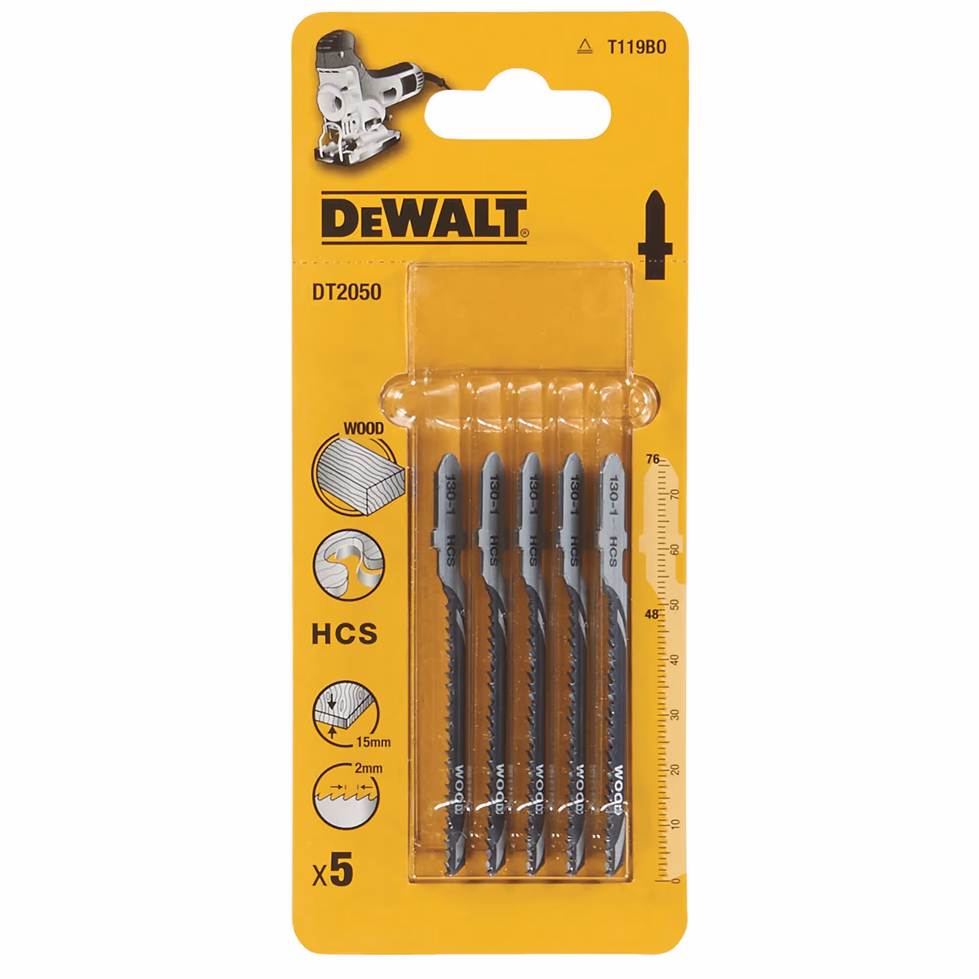 Lame de scie sauteuse bois HCS profondeur de coupe < 15 mm attache T. Coupe fine, courbes