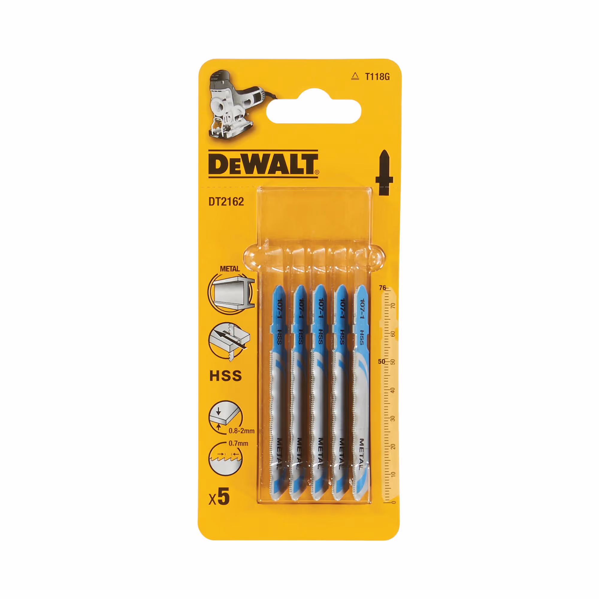 Lame de scie sauteuse métal et alu HSS profondeur de coupe < 2 mm attache en T